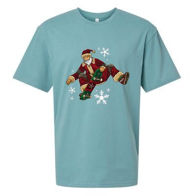 Santa Claus Does Tricks On A Skateboard Skate Xmas Sueded Cloud Jersey T-Shirt