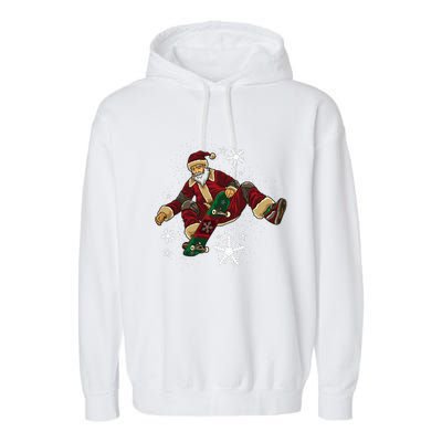 Santa Claus Does Tricks On A Skateboard Skate Xmas Garment-Dyed Fleece Hoodie