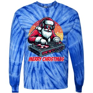 Santa Claus Dj Merry Christmas Music Lover Xmas Holiday Funny Gift Tie-Dye Long Sleeve Shirt