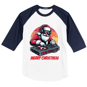 Santa Claus Dj Merry Christmas Music Lover Xmas Holiday Funny Gift Baseball Sleeve Shirt