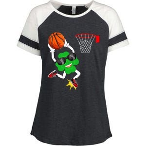 Shamrock Clover Dunking Basketball St Patrick's Day Gift Enza Ladies Jersey Colorblock Tee