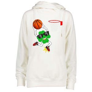 Shamrock Clover Dunking Basketball St Patrick's Day Gift Womens Funnel Neck Pullover Hood