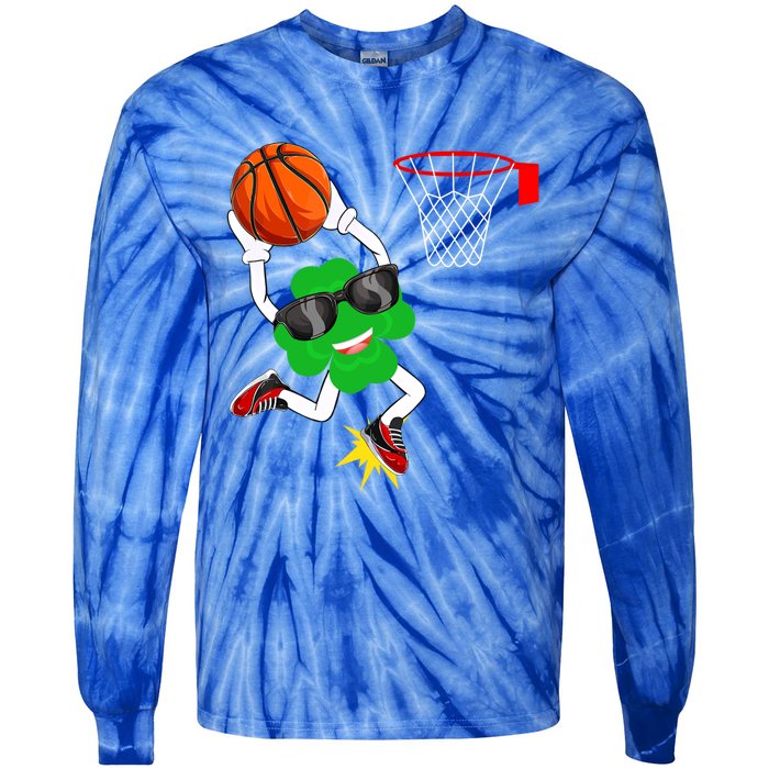 Shamrock Clover Dunking Basketball St Patrick's Day Gift Tie-Dye Long Sleeve Shirt