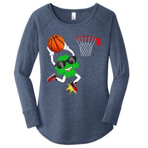 Shamrock Clover Dunking Basketball St Patrick's Day Gift Women's Perfect Tri Tunic Long Sleeve Shirt