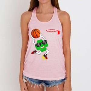 Shamrock Clover Dunking Basketball St Patrick's Day Gift Women's Knotted Racerback Tank