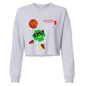 Shamrock Clover Dunking Basketball St Patrick's Day Gift Cropped Pullover Crew