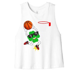 Shamrock Clover Dunking Basketball St Patrick's Day Gift Women's Racerback Cropped Tank