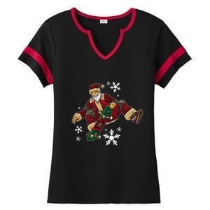 Santa Claus Does Tricks On A Skateboard Skate Xmas Ladies Halftime Notch Neck Tee