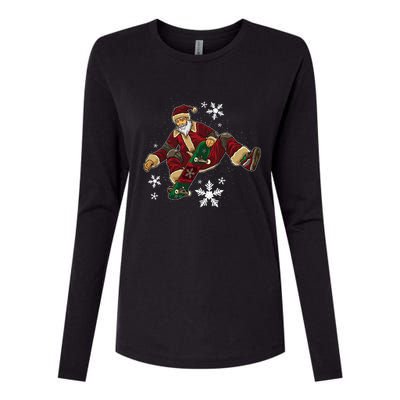 Santa Claus Does Tricks On A Skateboard Skate Xmas Womens Cotton Relaxed Long Sleeve T-Shirt