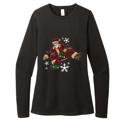 Santa Claus Does Tricks On A Skateboard Skate Xmas Womens CVC Long Sleeve Shirt