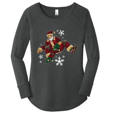 Santa Claus Does Tricks On A Skateboard Skate Xmas Women's Perfect Tri Tunic Long Sleeve Shirt