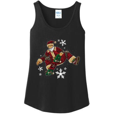 Santa Claus Does Tricks On A Skateboard Skate Xmas Ladies Essential Tank