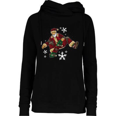 Santa Claus Does Tricks On A Skateboard Skate Xmas Womens Funnel Neck Pullover Hood