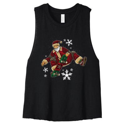 Santa Claus Does Tricks On A Skateboard Skate Xmas Women's Racerback Cropped Tank