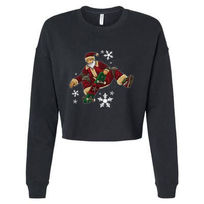 Santa Claus Does Tricks On A Skateboard Skate Xmas Cropped Pullover Crew