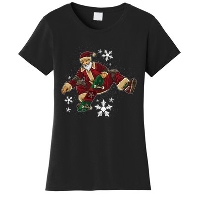 Santa Claus Does Tricks On A Skateboard Skate Xmas Women's T-Shirt