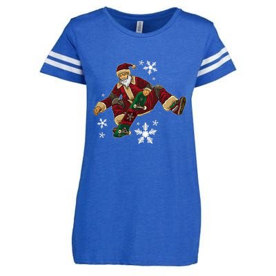 Santa Claus Does Tricks On A Skateboard Skate Xmas Enza Ladies Jersey Football T-Shirt