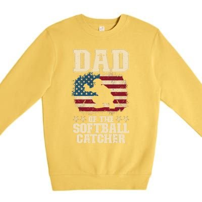 Softball Catcher Dad Jokes American Flag Fathers Day Premium Crewneck Sweatshirt