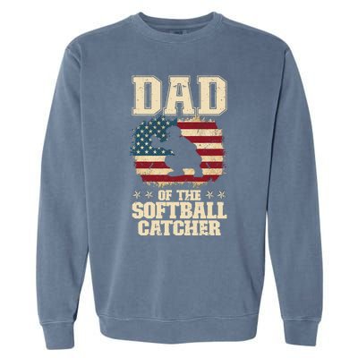 Softball Catcher Dad Jokes American Flag Fathers Day Garment-Dyed Sweatshirt