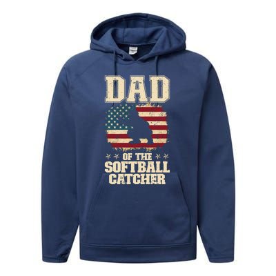 Softball Catcher Dad Jokes American Flag Fathers Day Performance Fleece Hoodie