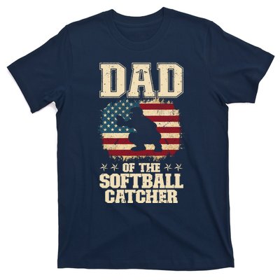 Softball Catcher Dad Jokes American Flag Fathers Day T-Shirt