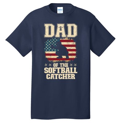 Softball Catcher Dad Jokes American Flag Fathers Day Tall T-Shirt