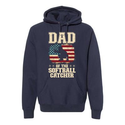 Softball Catcher Dad Jokes American Flag Fathers Day Premium Hoodie