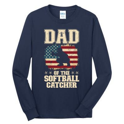 Softball Catcher Dad Jokes American Flag Fathers Day Tall Long Sleeve T-Shirt