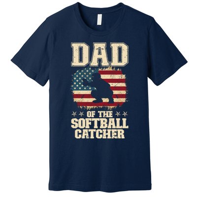 Softball Catcher Dad Jokes American Flag Fathers Day Premium T-Shirt