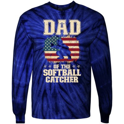 Softball Catcher Dad Jokes American Flag Fathers Day Tie-Dye Long Sleeve Shirt