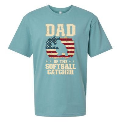 Softball Catcher Dad Jokes American Flag Fathers Day Sueded Cloud Jersey T-Shirt