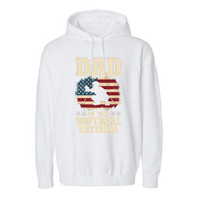 Softball Catcher Dad Jokes American Flag Fathers Day Garment-Dyed Fleece Hoodie