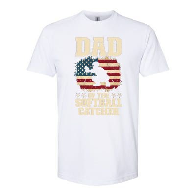 Softball Catcher Dad Jokes American Flag Fathers Day Softstyle CVC T-Shirt