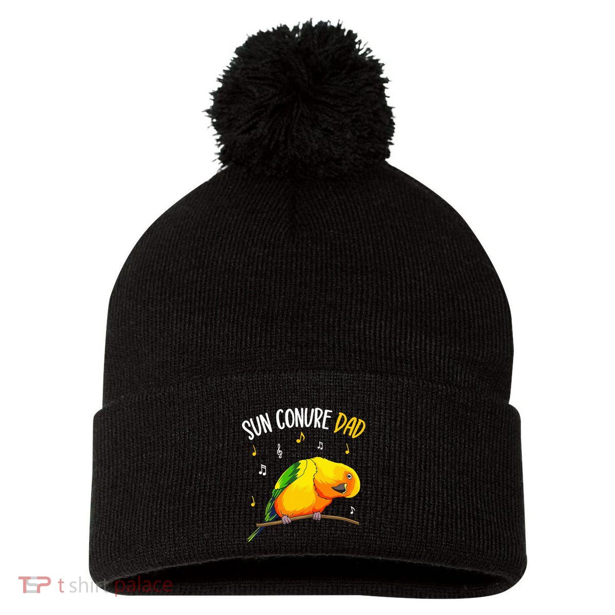 Sun Conure Dad Funny Parrot Bird Lover Pom Pom 12in Knit Beanie