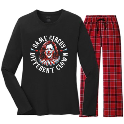 Same Circus Different Clown Funny Kamala Harris Clown Women's Long Sleeve Flannel Pajama Set 