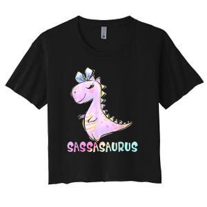 Sassasaurus Cute Dinosaur Funny Gifts For Women's Crop Top Tee