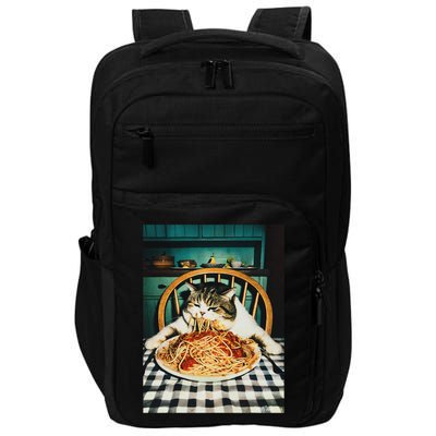 Spaghetti Cat Dinner Funny Adult Black Cotton 80 Poly Impact Tech Backpack
