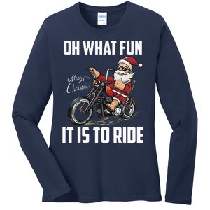 Santa Claus Driving Motorcycle Biker Christmas Motorcyclist Ladies Long Sleeve Shirt