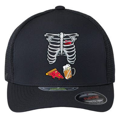 Skeleton Costume Dad Halloween Beer Pizza Funny Matching Flexfit Unipanel Trucker Cap