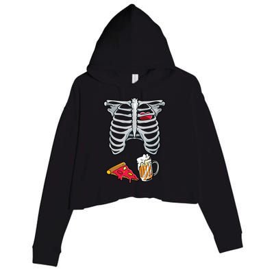 Skeleton Costume Dad Halloween Beer Pizza Funny Matching Crop Fleece Hoodie