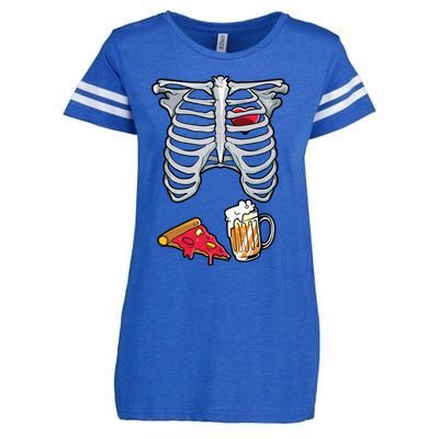 Skeleton Costume Dad Halloween Beer Pizza Funny Matching Enza Ladies Jersey Football T-Shirt