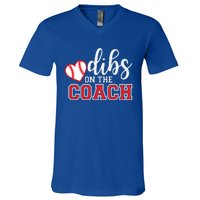 Softball Coach Dad Mom Dibs On The Coach Baseball Assistant Gift V-Neck T-Shirt