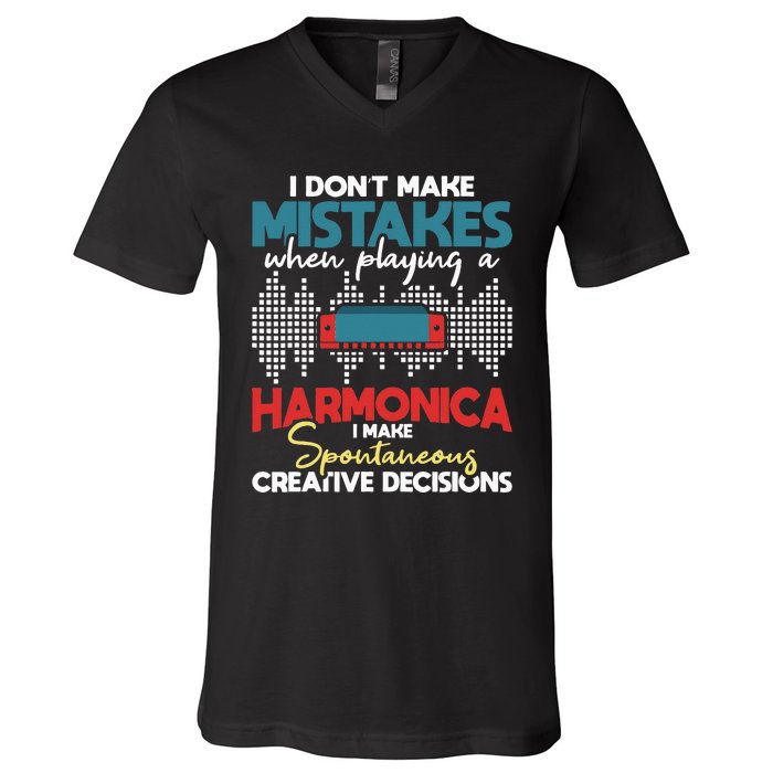 Spontaneous Creative Decisions Harmonica Player Harmonicist V-Neck T-Shirt