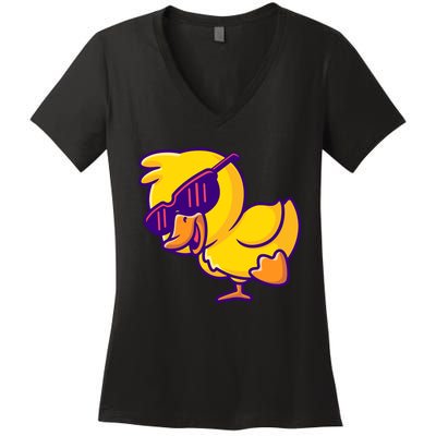 Sunglasses Cute Ducky Shower Lovers Baby Toys Rubber Duck Women's V-Neck T-Shirt