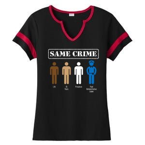 Same Crime Different Time Funny Satirical Ladies Halftime Notch Neck Tee