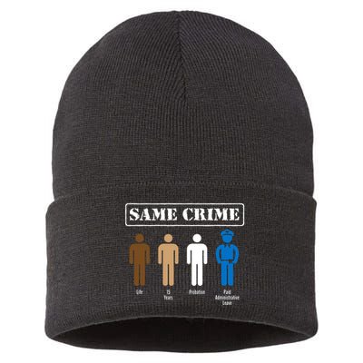 Same Crime Different Time Funny Satirical Sustainable Knit Beanie