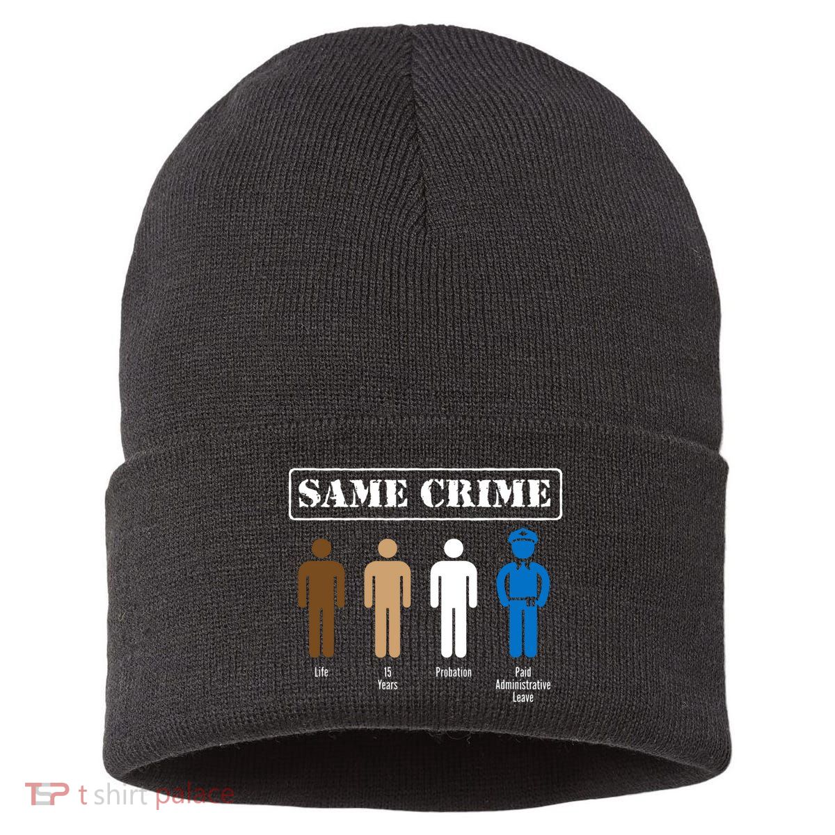 Same Crime Different Time Funny Satirical Sustainable Knit Beanie