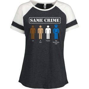 Same Crime Different Time Funny Satirical Enza Ladies Jersey Colorblock Tee