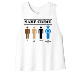 Same Crime Different Time Funny Satirical Women's Racerback Cropped Tank