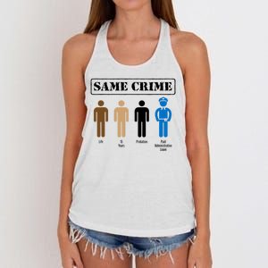 Same Crime Different Time Funny Satirical Women's Knotted Racerback Tank